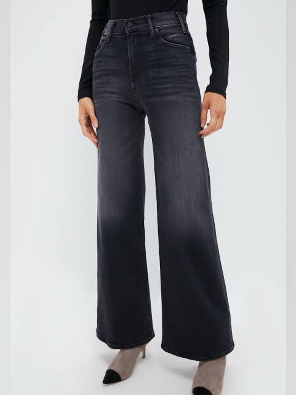 MOTHER The Hustler Roller Sneak Jeans Women 28 Black NWT Wide Leg High Rise